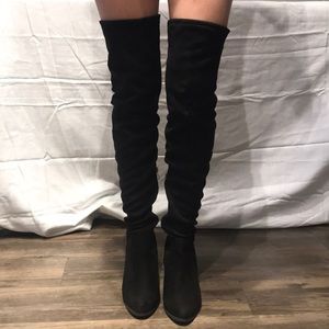 Over the knee high faux suede black boots